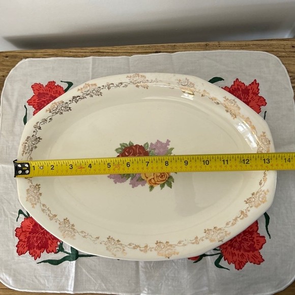 Vtg Homer Laughlin Republic Rose Oval platter Gold gilded 1926 Grandmillennial - Picture 6 of 7